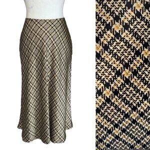 LN Brooks Brothers Silk Houndstooth Plaid Checker Print A-Line Midi Skirt - 4